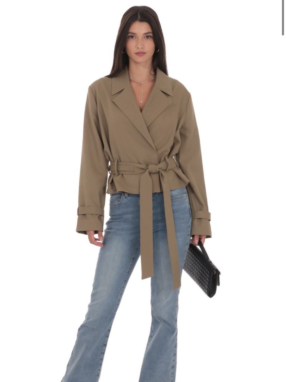 Lucy in the Sky Taupe Wrap Trench Jacket with Tie Belt